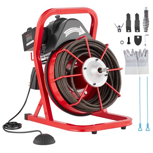 VEVOR Rohrreinigungsmaschine mit Manuellem Vorschub, 23m x 13mm Rohrreinigungsspirale aus Kohlenstoffstahl, Abflussreiniger für 50-150 mm Rohre, Rohrreinigungsgerät für Abflüsse Toilette Waschbecken