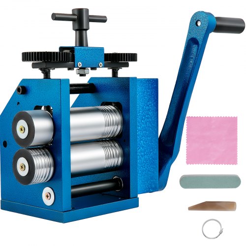 VEVOR Rolling Mill 4.4/112mm Jewelry Rolling Mill Machine Gear Ratio 1:2.5 Wire Roller Mill 0.1-7mm Press Thickness Manual Combination Rolling Mill for Jewelry Sheet Square Semicircle Circle Pattern