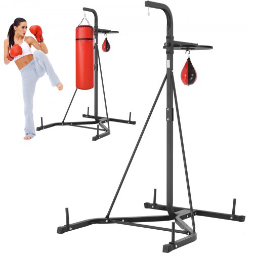 

VEVOR 2 in 1 Punching Bag Stand, Steel Heavy Duty Workout Equipment, Adjustable Height Boxing Punching Bag and Speed Bag Stand, Freestanding Sandbag Rack, Holds Up to 400 lbs, for Home Gym Fitness