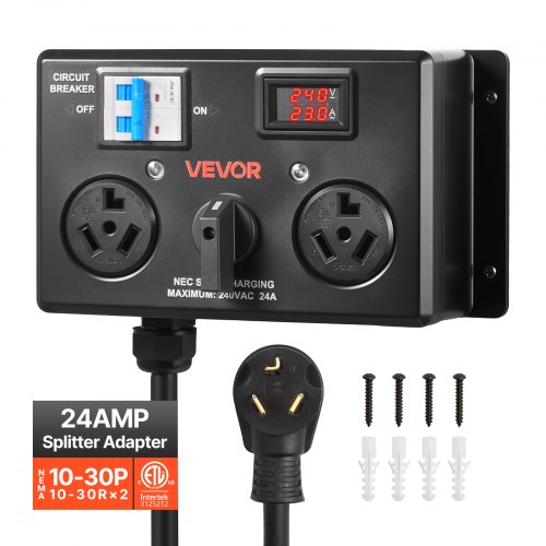 

VEVOR Manual EV Charging Switch, NEMA 10-30, Splitter Switch for Dryer & EV, 24A Max 240V Manual Power Distribution with Circuit Breaker, Real-Time Display, Hand-Operated Selector, Plug and Play, ETL