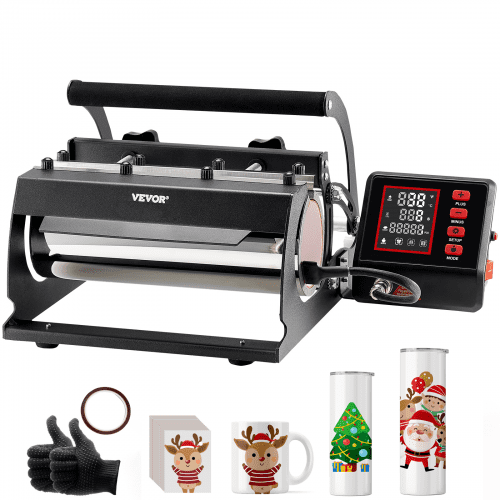 VEVOR Tumbler Heat Press Machine, 11-30oz Mug Press, Heat Up Fast and Even, Tumbler Press with Sublimation Paper, Tape and Gloves, Temp and Time Setting, for Sublimation Tumblers, Cups, Mugs, Black