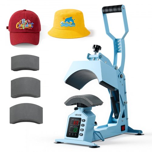 

VEVOR Hat Heat Press Machine, with 4 Interchangeable Platens and Caps Stretcher, Precise Temperature & Time Control, Heat Press for Hats and Caps, for HTV Iron On and Sublimation Projects, Light Blue