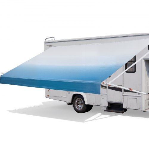 

VEVOR Manual RV Awning Complete Kit, 18.12FT Retractable RV Awning with Aluminum Alloy Frame & Waterproof PVC Fabric, Outdoor Camping Trailer Awnings Fit Most RVs (18FT Type, Gradient Blue)
