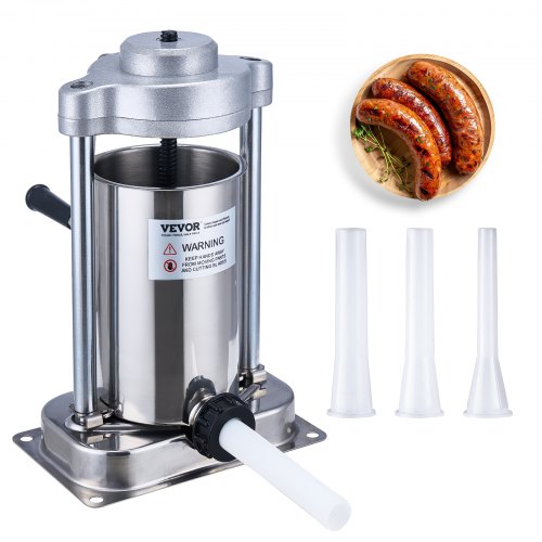 VEVOR VEVOR Manual Sausage Stuffer, 2 L / 5 LBS Vertical Sausage Machine with G-type Clamp, Food-Grade 304 Stainless Steel Barrel with 2 Stuffing Tubes, for sold by VEVOR AU