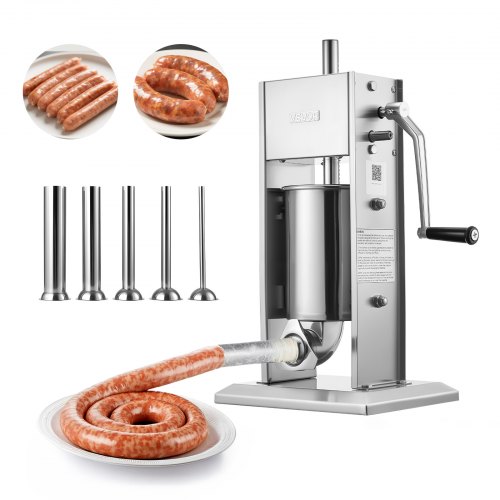 

VEVOR Manual Sausage Stuffer, 7 LBS / 3 L Vertical Meat Stuffer, Heavy Duty Sausage Casing Meat Stuffing Machine, Dual-Speed Stainless Steel Filler with 5 Filling Tubes, for Commercial and Home Use