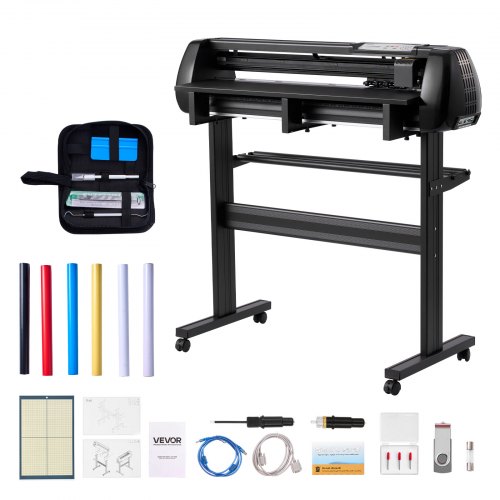 VEVOR Vinyl Cutter Machine, 870 mm Max Feed Width, Dual Blades, Adjustable Force and Speed, LED Display, Vinyl Plotter Cutter Printer Bundle with Sticker Sheets, Transfer Film, Signmaster Software