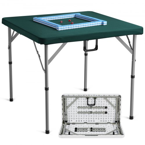 

VEVOR Mahjong Table with Mahjong Tiles Set, Fold-in-Half 4 Player Card Table with 144PCS Majiang Tiles and 3 Dice, Portable Bi-Folding Domino Table with Wear-Resistant Green Tabletop & Carrying Handle