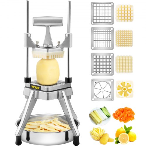 

VEVOR Commercial Vegetable Fruit Chopper, Stainless Steel French Fry Cutter w/ 4 Blades 1/4" 3/8" 1/2", Vegetable Chopper Dicer w/ Stainless Bowl, Heavy Duty Cutter for Potato Tomato Onion Mushroom