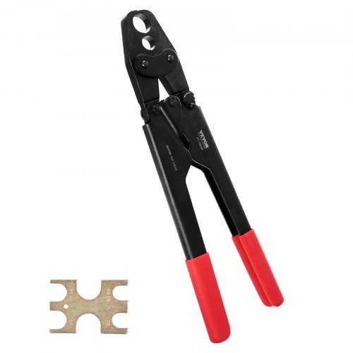 

VEVOR PEX Crimping Tool, Dual Head Combo PEX Crimper Tool for 1/2" and 3/4" PEX Copper Crimp Rings, Compact Plumbing Crimp Tool with Go/No-Go Gauge, Well-Polished Jaw, Meets ASTM F1807 Standards