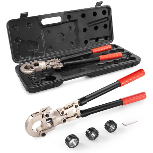 

VEVOR Copper Press Tool Tube Fittings Crimping Kit, Pro Press Crimper with 1/2", 3/4", 1" Quick Change Jaws, 360° Rotatable Crimp Tool & Locking Pin, Extendable Handle, Meet ASTM B88 and B75 Standard