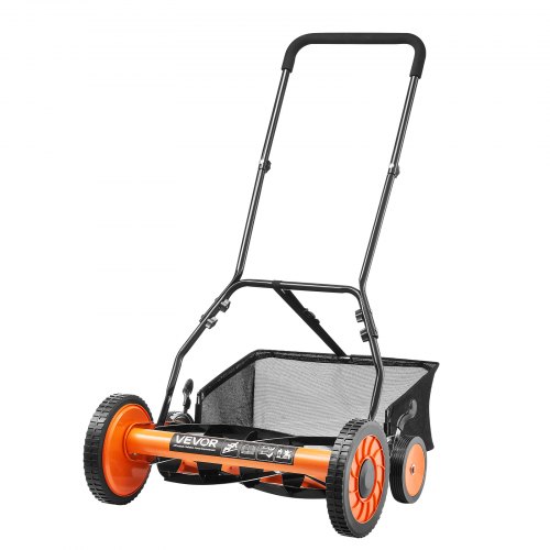 

18" Manual Push Reel Lawn Mower 5-Blade Adjustable Height Grass Catcher 4 Wheels