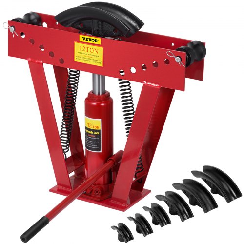 Capacity Red Hydraulic Pipe/Tube Bender with Adjustable Rollers and 6 Cast Iron Dies 24,000 lb Kun Ding 12 Ton 
