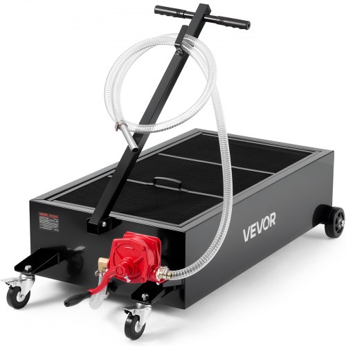VEVOR Low Profile Oil Drain Pan, 25 Gallon Capacity, Rolling Oil Drain Pan with Manual Pump, 7.2 ft Hose & T Folding Handle, Leak-proof & Corrosion-re