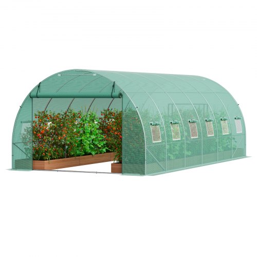 

VEVOR Walk-in Tunnel Greenhouse 19.36x9.68x6.5ft Galvanized Frame PE Cover Green