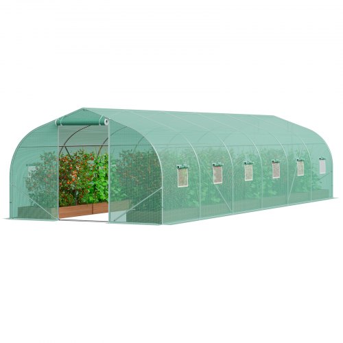 

VEVOR Walk-in Tunnel Greenhouse 29.53x9.84x6.6ft Galvanized Frame PE Cover Green