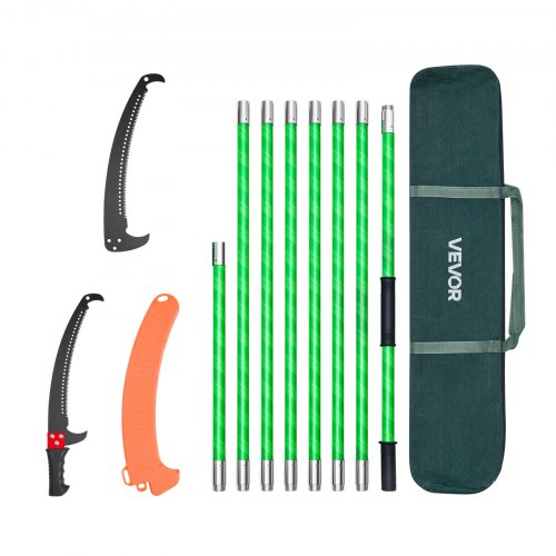 VEVOR Manual Pole Saw, 118-809.3 cm Extendable Pole Tree Pruner, Sharp 65Mn Steel Blade, Lightweight Fiberglass Handle Pole, Double-Hook Saw for High