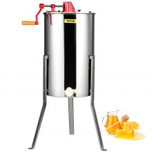 VEVOR Manual Honey Extractor, 3 Frames Honey Spinner Extractor, Stainless Steel Beekeeping Extraction, Honeycomb Drum Spinner with Lid, Apiary Centrifuge Equipment with Height Adjustable Stand