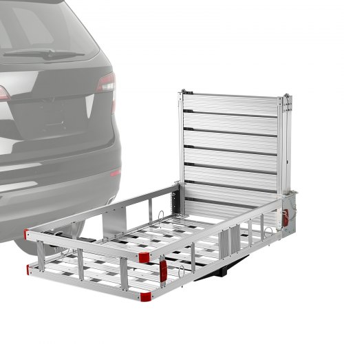 VEVOR Hitch Mount Wheelchair Carrier, 500LBS Mobility Scooter Carrier with Double-Folding Ramp, Aluminum Hitch Cargo Basket & Stabilizer Kit, Fits 2" Receiver for Truck SUV Car, 53.7" x 29.5" x 8.7"