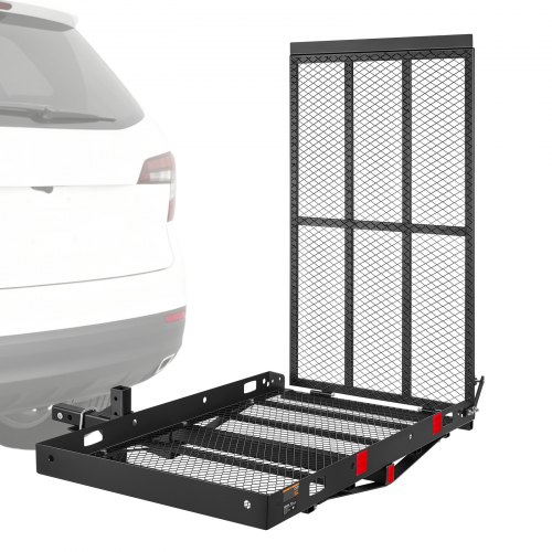 VEVOR Hitch Mount Wheelchair Carrier Height Adjustable, 500LBS Steel Mobility Scooter Carrier Cargo Basket with Folding Ramp & Stabilizer Kit, Fits 2" Hitch Receiver for Truck SUV Car, 48" x 28"