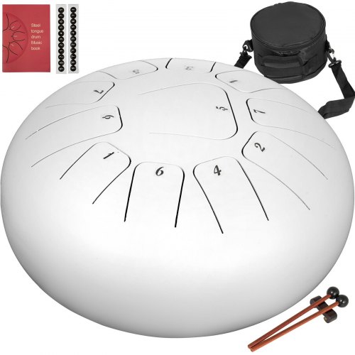 

VEVOR Steel Tongue Drum - 11 Notes 10 inches - Percussion Instrument - Handpan Drum with Bag, Book, Mallets, Finger Picks (White)