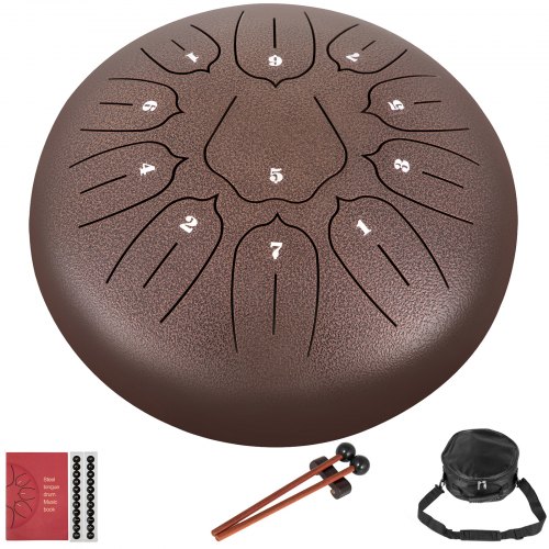 Steel Tongue Drum 11 Notes 10 inches Percussion Instrument with Bag, Book, Mallets, Finger Picks