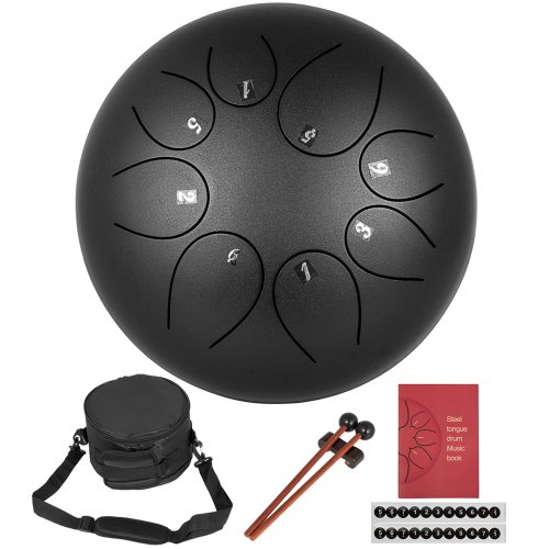 

VEVOR Steel Tongue Drum - 8 Notes 10 inches - Percussion Instrument - Handpan Drum with Bag, Book, Mallets, Finger Picks (Black)