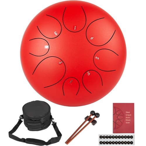 10" 8 Notes Steel Tongue Drum Handpan Hand Drums Percussion Instrument Red