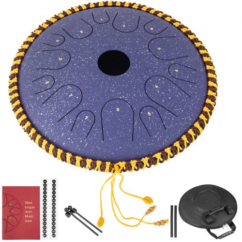 

VEVOR Tongue Drum 14 Notes Dish Shape Drum 14.9 Inches Manual Percussion Pure Copper Tongues 14 Notes Steel Tongue Handpan Drum with Rope Decoration and Mallets Bag Music Book Finger Picks Purple