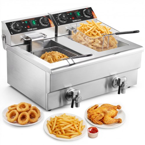 VEVOR Commercial Deep Fryer Dual Tank 3000W Electric Countertop Fryer with Basket 2 x 116Qt11L Double Stainless Steel Oil Fryer with Oil Filtratio VEVOR Commercial Deep Fryer Dual Tank 3000W Electric Countertop Fryer with Basket 2 x 116Qt11L Double Stainless Steel Oil Fryer with Oil Filtratio