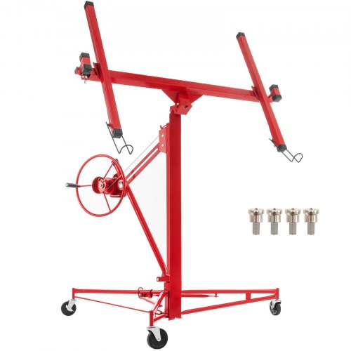 VEVOR Drywall Rolling Lifter Panel, 335.3 cm Sheetrock Lift Drywall Lift, 68 kg Weight Capacity Panel Hoist Jack Tool, Steel Material w/Telescopic Arm & 3 Lockable Wheels, 121.92 x 487.7 cm Plasterboard Size