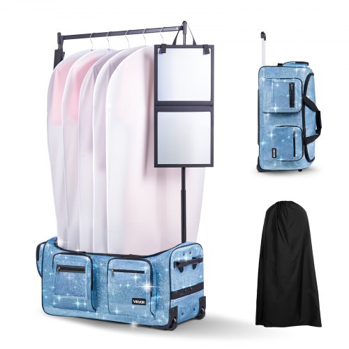 

VEVOR Dance Bag with Garment Rack, 29 Inch Rolling Dance Duffel, with Wheels, USB Port, Height Adjustable Clothes Rack, Privacy Protection Curtain, Ideal for Travel and Competitions, Sparkling Blue