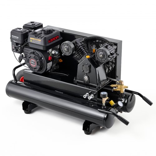 VEVOR 9 Gallon Twin-Tank Gas Powered Air Compressor, 6.5HP 7CFM Air Tank, Gas-Driven Air Compression System with Twin-Cylinder Piston Pump, 115 PSI Max Pressure & Wheel for Workshops (4.5 Gallon x 2)