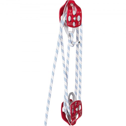 

VEVOR Double Pulley Block & Rope Kit, 1/2 inch x 98 ft Braided Line, Dual Pulley Rigging System, 35 kN Breaking Strength for Tower Work, Hoisting, Training & Outdoor Applications
