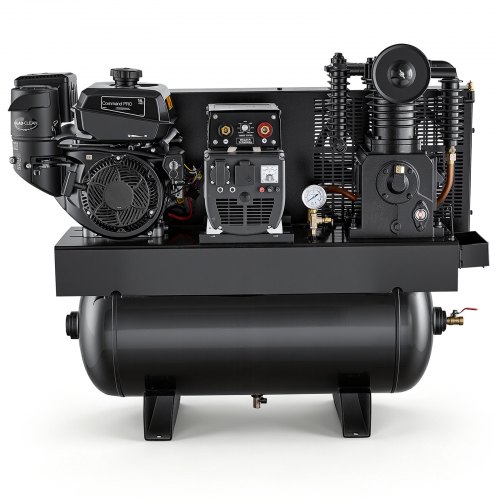 VEVOR 3-in-1 Gas Powered Air Compressor Generator Welder Combo, 14 HP 30 Gallon Air Compressor + 6000W Generator + 200A Welder, 14 CFM at 90 PSI Gas-Driven Air Compression System for Workshop Jobsite