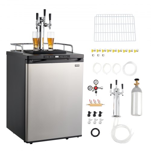 Vevor Beer Kegerator, Triple Tap Home Draft Beer Dispenser for Ball Lock, Full Size Keg Refrigerator with 5lbs CO2 Tank, Hold 2 Sixth / 2 Slim / 3 Ball lock keg, 162L