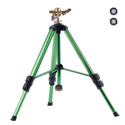 Vevor Impact Sprinkler on Tripod Base, Heavy Duty Tripod Sprinklers with Brass Head & 3/4" Connector, 360 Degree Large Area Coverage Irrigation Sprinkler, Adjustable Heights Sprinkler for Yard Green
