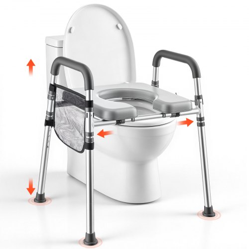 VEVOR Raised Toilet Seat with Handles 350 lb Handicap Elevated Toilet Riser, for Seniors, Elderly & Disabled, Adjustable Height & Width, Soft Cushion Padded, Fits Round, Elongated & V-Shaped Commode