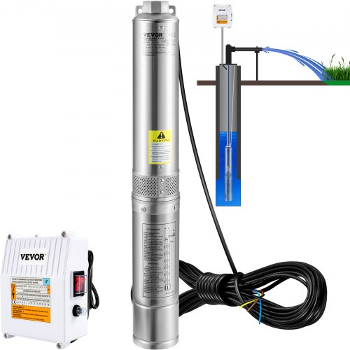 Vevor Deep Well Submersible Pump, 2HP 230V/60Hz, 37GPM 427 Ft Head, With 33 Ft Cord & External Control Box, 4 Inch Stainless Steel Water Pumps For Ind-image