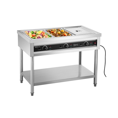 VEVOR 3-Pan Commercial Food Warmer, Electric Steam Table with Independent Temperature Control, 450W x 3 Stainless Steel Buffet Catering Food Warmer with Undershelf, for Restaurant Party SJRKZQZKFSDL2J4TLV1