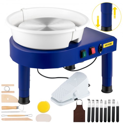 VEVOR Pottery Wheel, 11in Ceramic Wheel Forming Machine, 0-300RPM Speed Manual Adjustable 0-7.8in Lift Leg, Foot Pedal Detachable Basin, Sculpting Tool Accessory Kit for Work Art Craft DIY