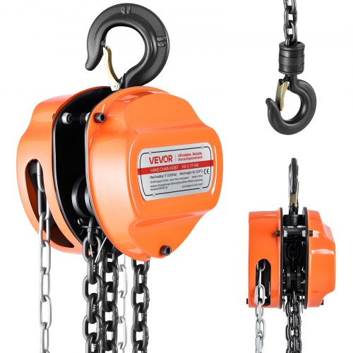 VEVOR Hand Chain Hoist, 1 Ton 2200 lbs Capacity, Manual Chain Block with Upgrade G70 Galvanized Chain, 10 ft Lifting Height, Heavy Duty Pulley Hoist f