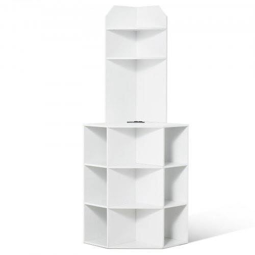 VEVOR 64" Tall Corner Storage Cabinet, 6 Tiers Wooden Storage Cabinet with USB Ports and Outlets & Adjustable Shelves, Freestanding Corner Cabinet for Living Room, Kitchen, Laundry Room, White