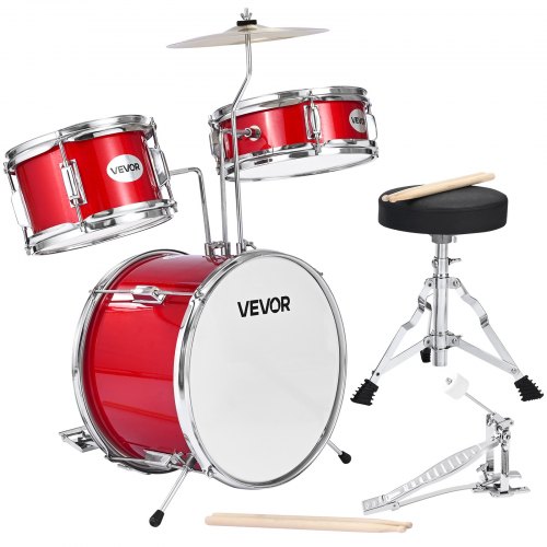 Vevor Kids Drum Set, 3-Piece 14 In Junior Drum Sets, Beginner Drums Set With Adjustable Throne, Cymbal & Two Pairs Of Drumsticks, Musical Learning Dru-image