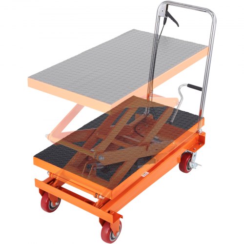 

VEVOR Hydraulic Lift Table Cart, 770lbs Capacity 59" Lifting Height, Manual Double Scissor Lift Table with 4 Wheels and Non-slip Pad, Hydraulic Scissor Cart for Material Handling and Transportation