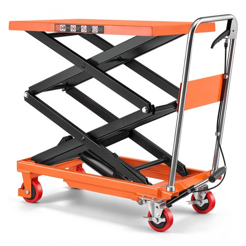 VEVOR Hydraulic Lift Table Cart, 330 lbs Capacity 50 in Lifting Height, for Material Handling, Moving, Transportation, Manual Double Scissor Lift Table, with 4 Wheels and Handle, Heavy-Duty Steel