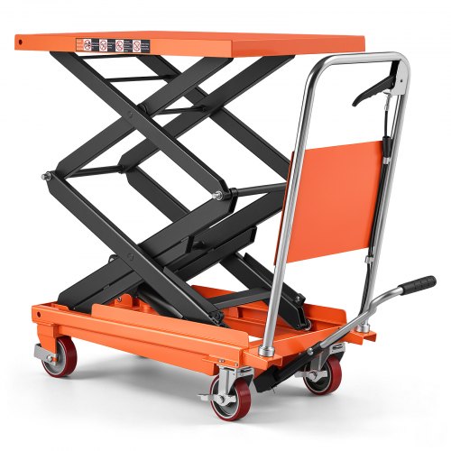 VEVOR Hydraulic Lift Table Cart, 770 lbs Capacity 50 in Lifting Height, for Material Handling, Moving, Transportation, Manual Double Scissor Lift Table, with 4 Wheels and Handle, Heavy-Duty Steel