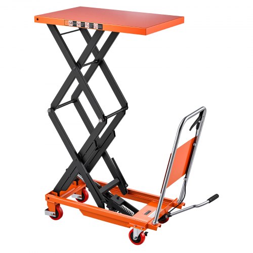 VEVOR Hydraulic Lift Table Cart, 500 lbs Capacity 50 in Lifting Height, for Material Handling, Moving, Transportation, Manual Double Scissor Lift Table, with 4 Wheels and Handle, Heavy-Duty Steel