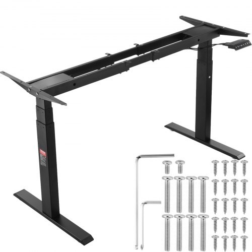 VEVOR Standing Desk Frame Dual Motor, Adjustable 26-50.8 Height & 43.3-70.1 Length Electric Stand Up Computer Desk Legs, Ergonomic Workstation Base for Home Office 3 Positions (Black Frame Only)