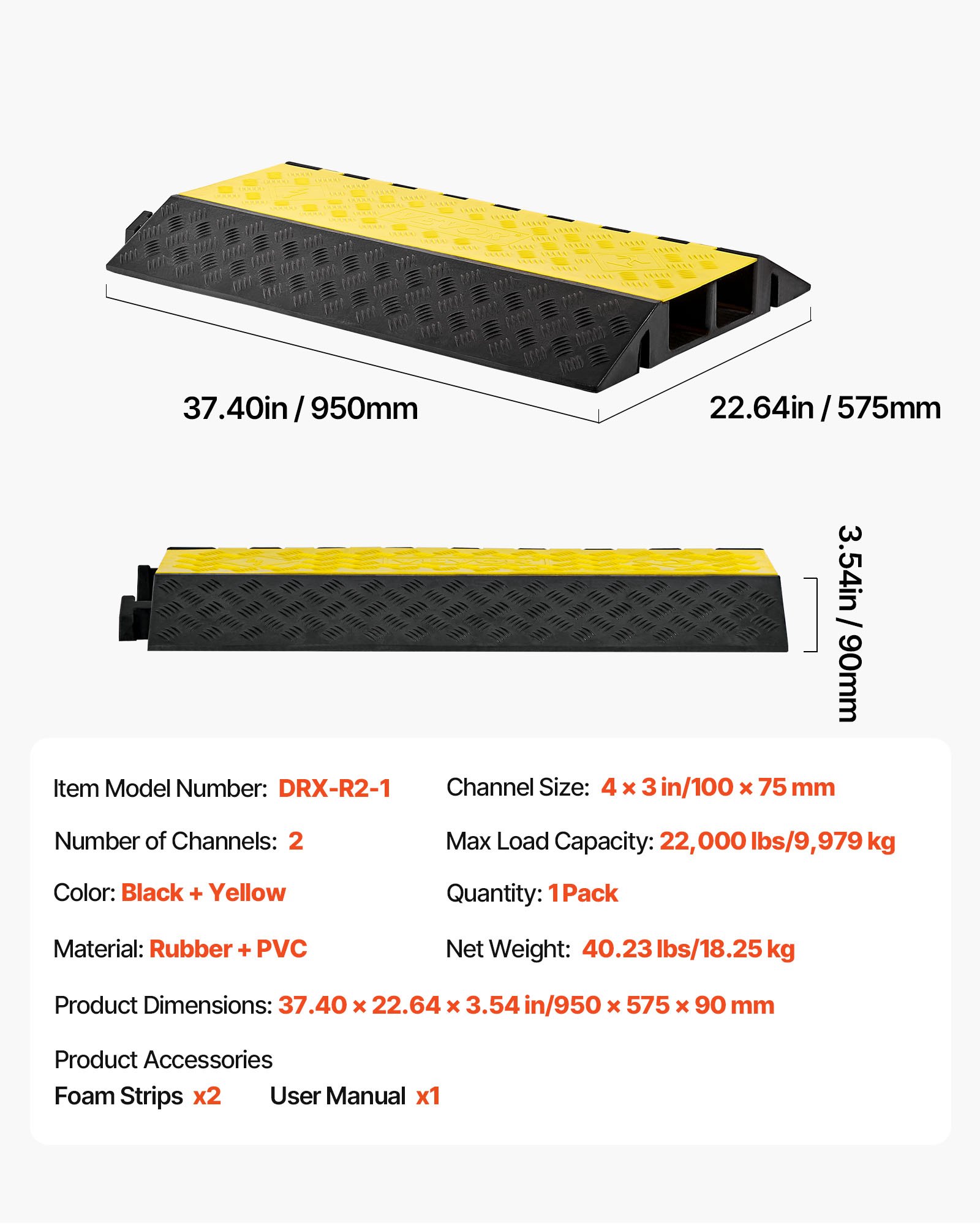 VEVORi kaablikaitse kaldtee, 9,979 kg, 100 x 75 mm, 1 tk