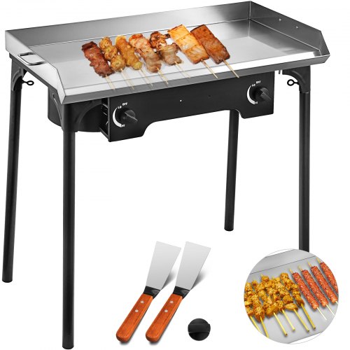 

VEVOR Flat Top Griddle Grill & Propane Fueled 2 Burners Stove Stainless Steel with 4 Spatula & Scraper, 32" x 17